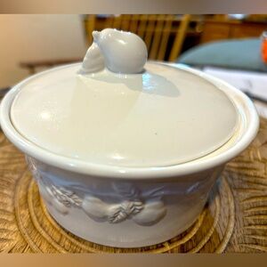 White Ceramic Lidded Dish with fruit Design